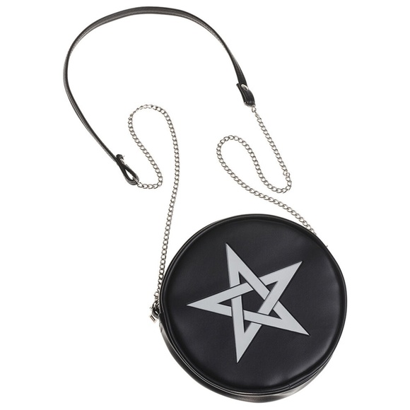 Alchemy Gothic Black Round Purse Pentagram Vegan - Picture 3 of 5